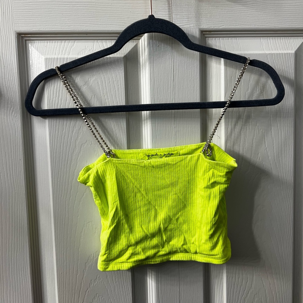 LF Emma & Sam Neon Yellow Crop Top with Rhinestone Straps.Size S.Worn Once.
